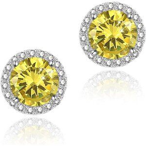 Women's Round Yellow Birthstone Elegant Mall Dainty Halo Cubic Zirconia Earring